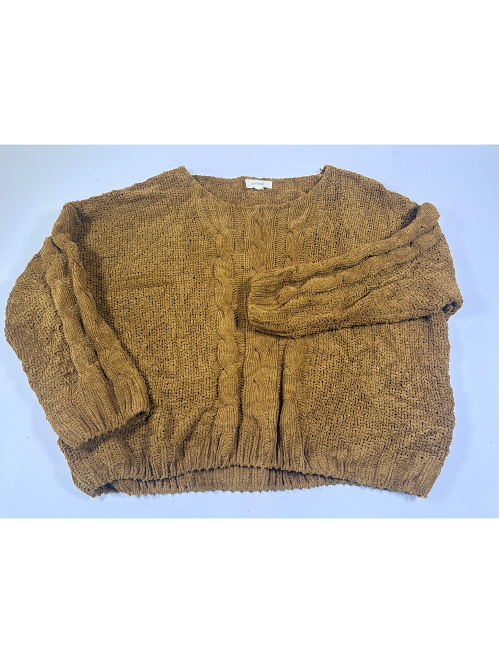 OneTheLand Mustard Chenille Cable Knit Sweater Women’s L Oversized Cozy Boho